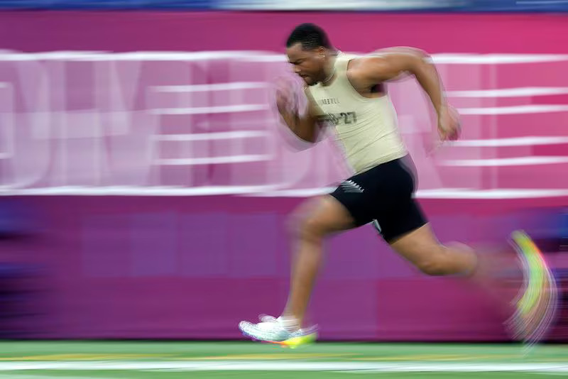 Arizona running back Michael Wiley runs a 4.51 second 40-yard dash at the 2024 NFL Draft Combine