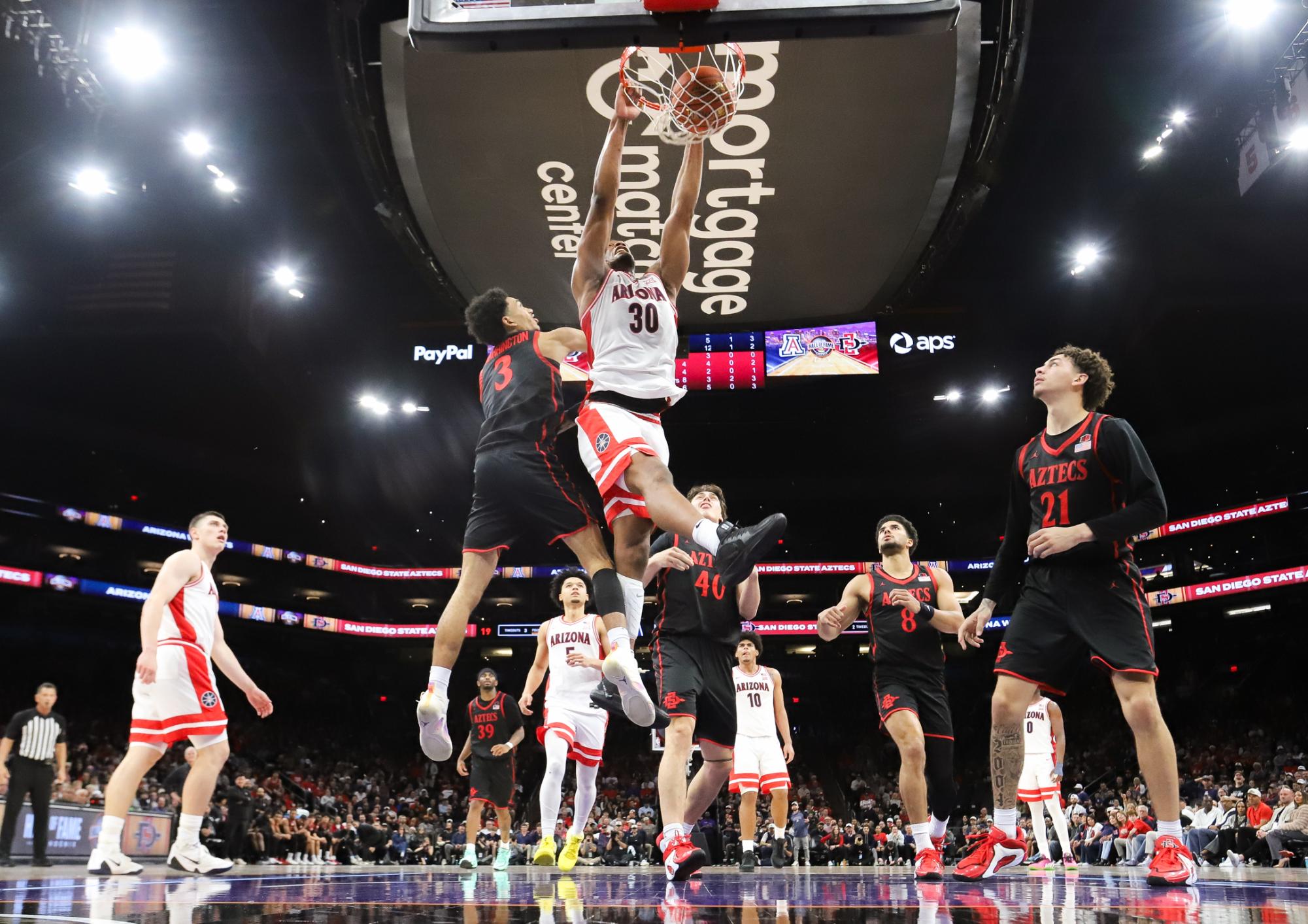 No. 1 Arizona, led by Tobe Awaka, pulled away from San Diego State in the second half for a 68-45 win in the Hall of Fame Series in Phoenix.