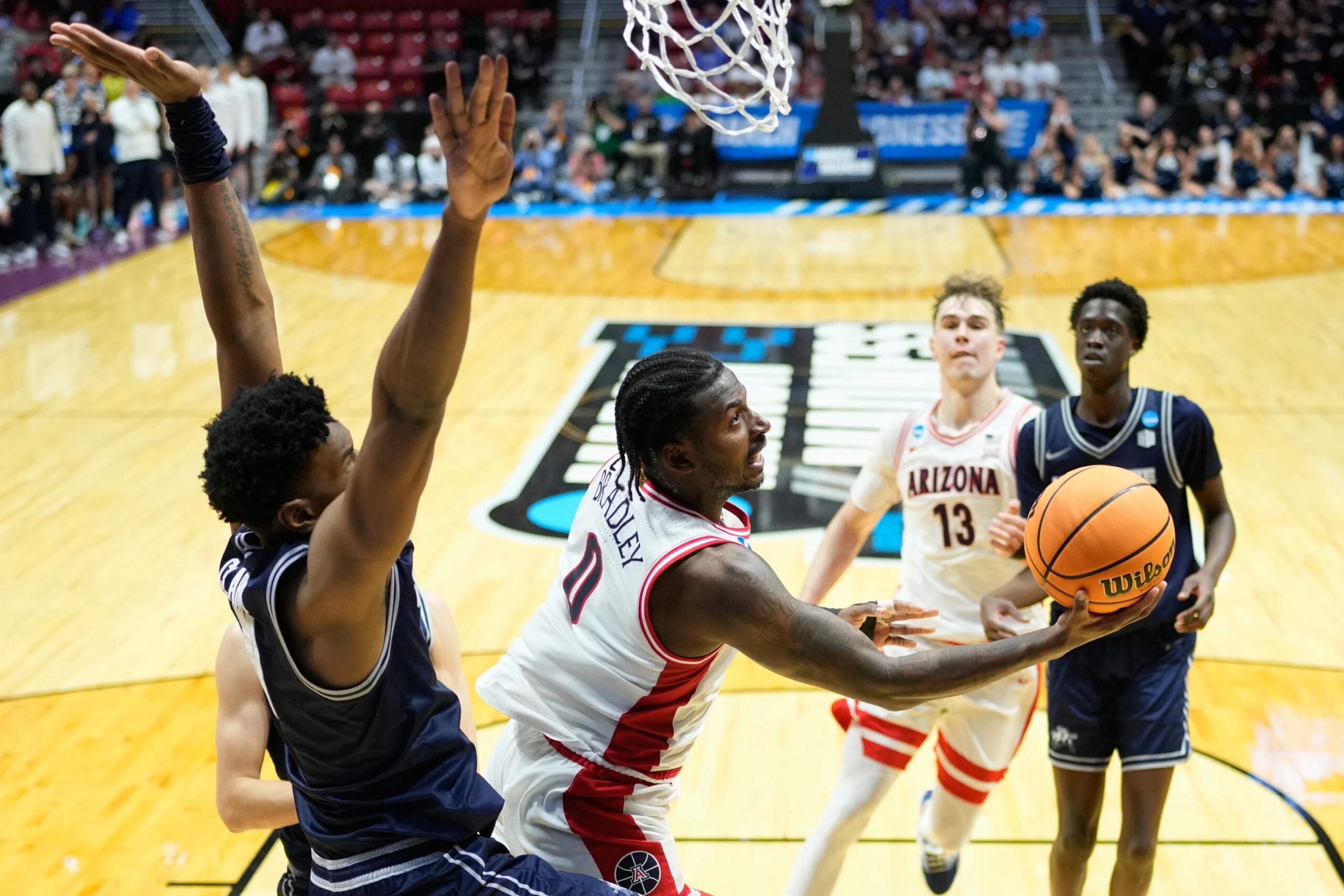 No. 1 Arizona advances to the Sweet 16 after a gritty 78-66 win over No. 9 Utah State in the NCAA Tournament Second Round in San Diego.