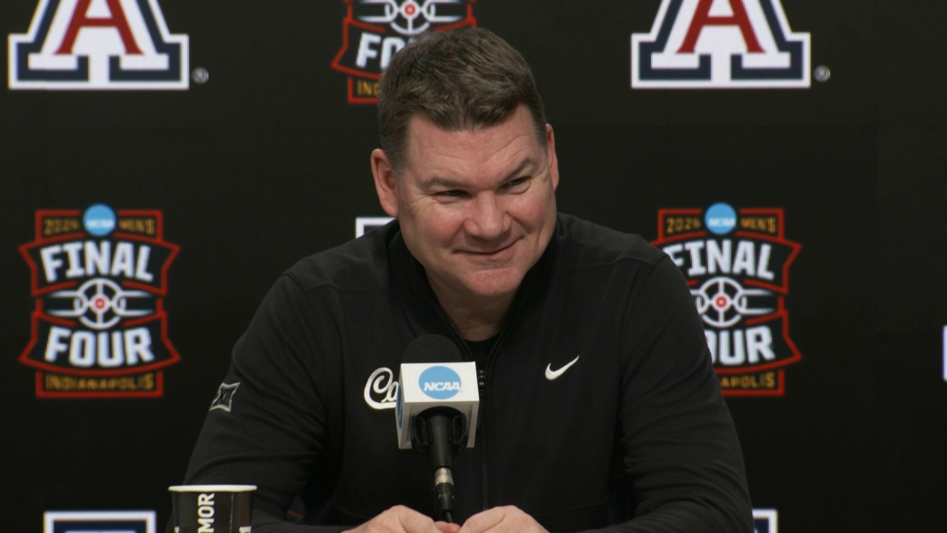 Ahead of the Final Four on Saturday, see what Arizona head coach Tommy Lloyd said on Day 1 at Lucas Oil Stadium in Indianapolis.
